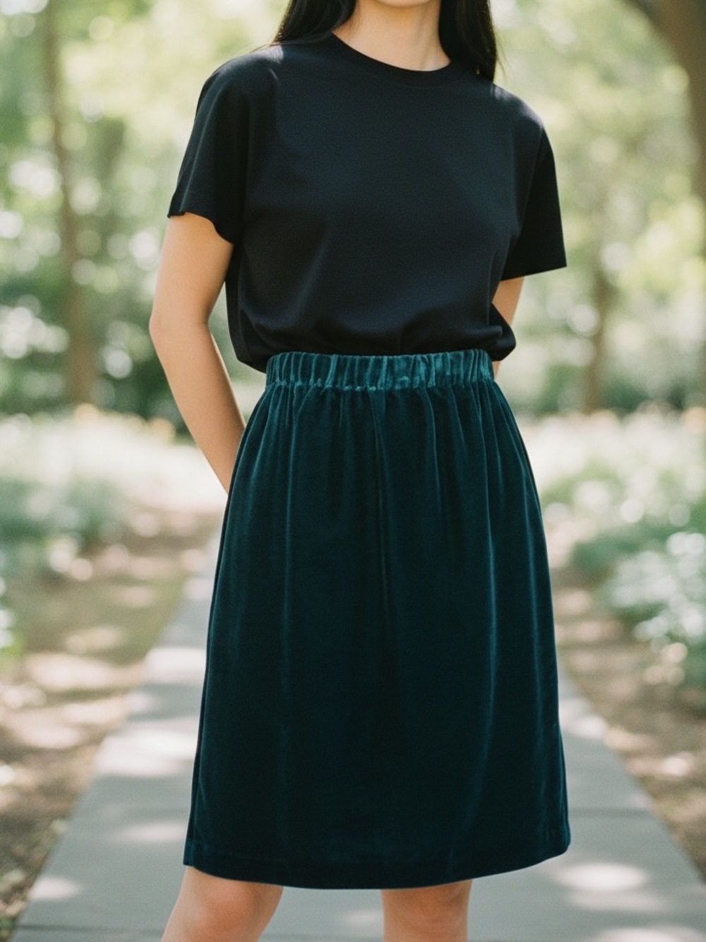 Eileen Fisher Emerald Green Crushed Velvet Skirt Size S NWT